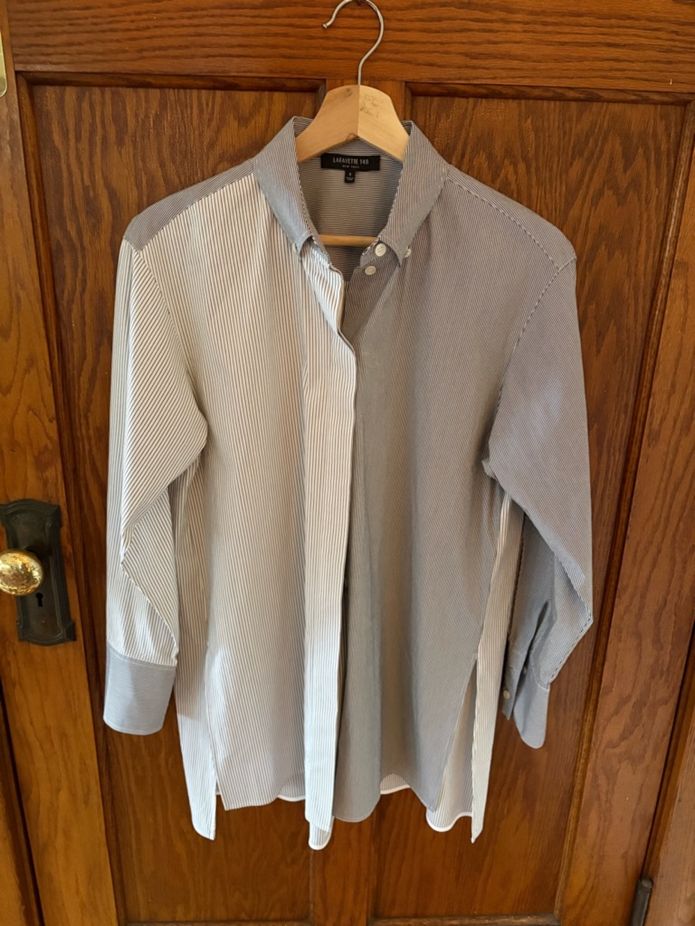 Lafayette 148 New York Striped Top - Black & White Long Button Down Shirt Size S